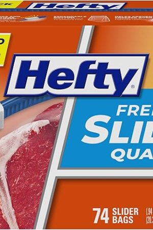 Hefty Slider Freezer Kitchen Storage Bags, Quart Size, 74 Count