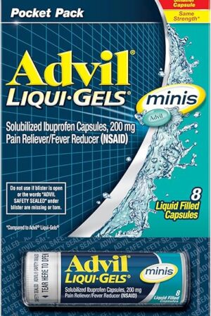Advil Liqui-Gels minis Pain Reliever and Fever Reducer, Pain Medicine for Adults with Ibuprofen 200mg for Pain Relief - 8 Liquid Filled Capsules
