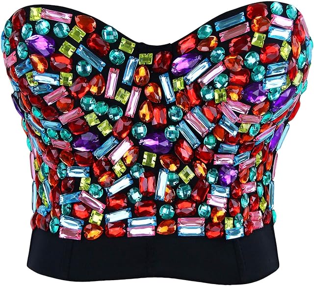Women's Colorful Rhinestone Push Up Bra Clubwear Party Bustier Crop Top