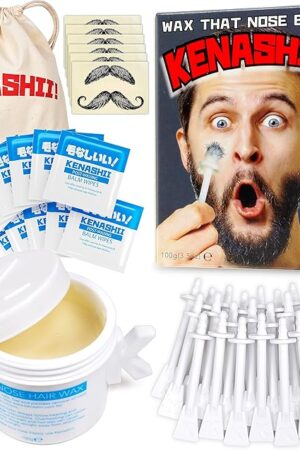 KENASHII Nose Wax Kit | 100 g Wax, 24 Applicators | Hair Removal Kit for Men and Women | Includes Balm Wipes and Mustache Guards | Lasts up to 5 Weeks