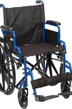 Drive Medical Blue Streak Lightweight Wheelchair with Swing-Away Footrests and Flip-Back Arms, Portable Folding Wheelchair for Adults and Seniors, 18 Inch Seat
