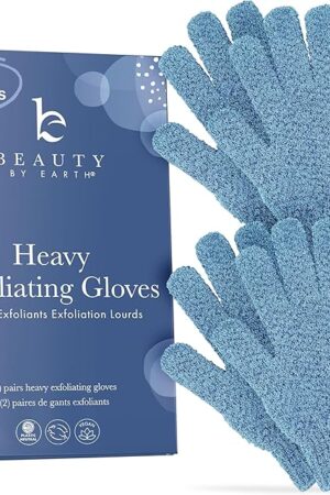 Exfoliating Glove (4 pcs, 2 Pairs) - Heavy Shower Gloves for Body Scrub, Exfoliates & Removes Dead Skin