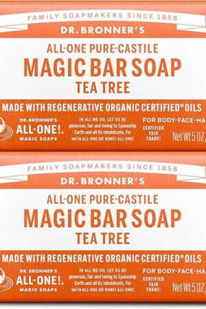 Dr Bronner's Pure-Castile Magic Bar Soaps - Made with Regenerative Organic Certified Oils - For Face, Body, Hair- Vegan Soap Bars for Men & Women - Tea Tree, 2 pack, 5 oz