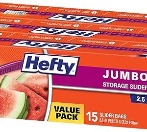 Hefty Slider Jumbo Storage Bags, 25 Gallon Size, 3 Boxes of 15 Bags (45 Total)