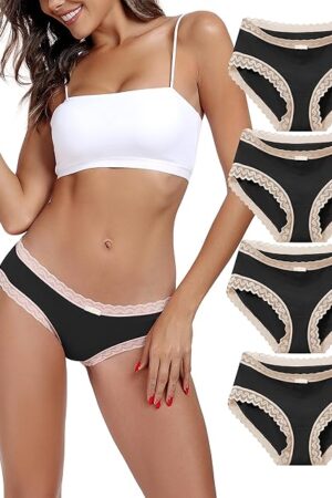 Womens Underwear Lace Trim Hipster Panties Pack Soft Moisture Wicking Cotton Bikini Briefs Cool Undies Underpants