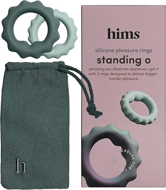 HIMS Standing O Penis Rings - Silicone Cock Ring Set for Harder Erections - Skin-Safe Couples Sex Toy for Stimulation - Adjustable Pleasure Rings for Men - Penis Ring Set of 2