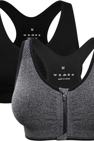 Women's Zip Front Sports Bra Wireless Post-Surgery Bra Active Yoga Sports Bras