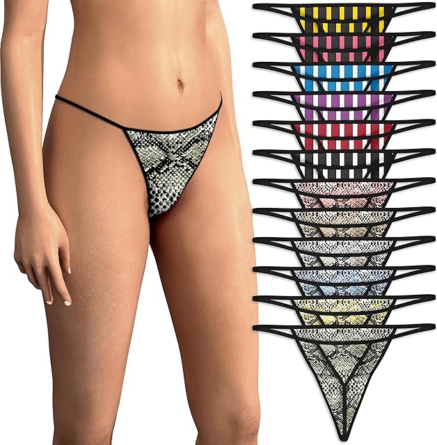 Women's 12 Pack String Bikini - T-Back Thong Underwear | Buttery Soft No Show Panties