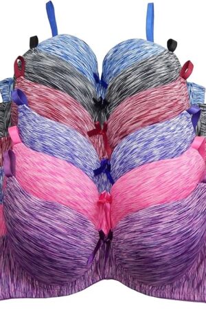 6 Pack of Color Print T-Shirt Bras B Cup C Cup and D Cup