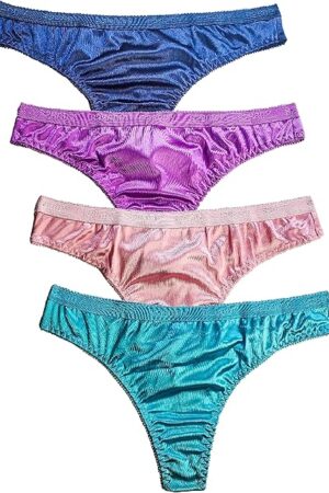 Womens Silky Sexy Satin Thong Panties Small - Plus Size Women Underwear Multi-Pack