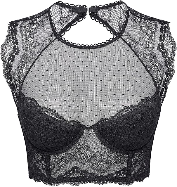 Women's Lace Corset Top Sexy Bralette Bustier Bra Underwire Plus Size Crop Top