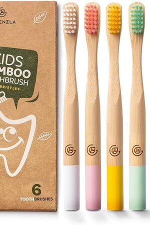 Greenzla Kids Bamboo Toothbrushes (6 Pack) | BPA Free Soft Bristles Toothbrushes | Eco-Friendly, Natural Bamboo Toothbrush Set | Biodegradable & Compostable Charcoal Wooden Toothbrushes
