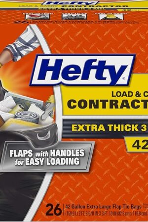 Hefty Load & Carry Heavy Duty Contractor Large Trash Bags, 42 Gallon, 26 Count