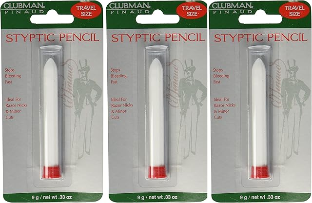 Clubman Pinaud Styptic Pencil for Men ? Stops Bleeding Stick for Shaving Cuts, Travel Size, White, 033 oz, 3 Pack