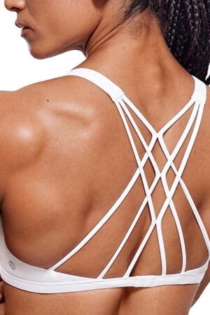 Womens Strappy Sports Bra - Criss Cross Back Padded Medium Support Wireless Gym Cami Workout Yoga