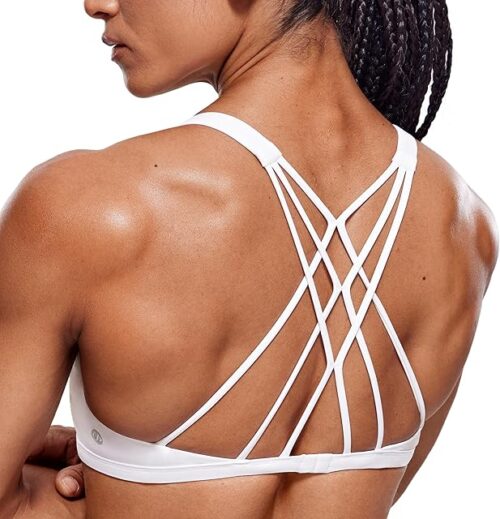 Womens Strappy Sports Bra - Criss Cross Back Padded Medium Support Wireless Gym Cami Workout Yoga