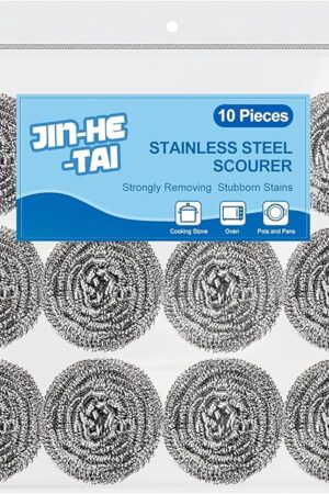 10 Pack Stainless Steel Scrubber, Steel Wool Srubber for Scouring Stubborn Messes from Pots and Pans, Stoves,Broiler Racks,Grills and More