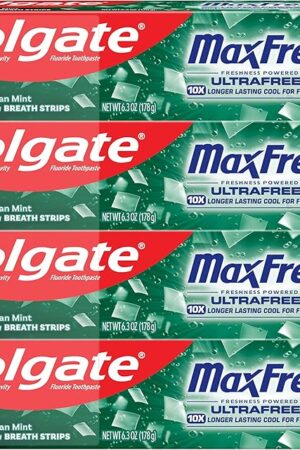 Colgate Max Fresh Whitening Toothpaste with Mini Strips, Clean Mint Toothpaste for Bad Breath, Helps Fight Cavities, Whitens Teeth, and Freshens Breath, 63 Ounce (Pack of 4)