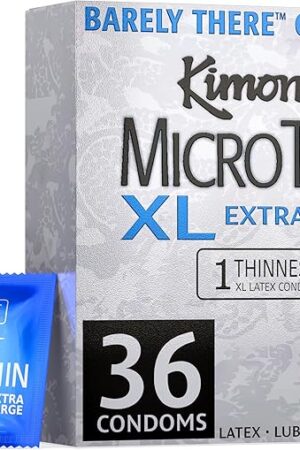 Kimono MicroThin XL Pack of 36 - Ultra Thin Lubricated Condoms, Natural Latex, Vegan-Friendly, No Latex Odor, Extra Thin, Widest-Base - Enhanced Sensitivity