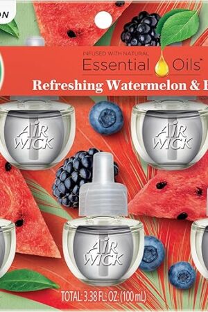 Air Wick Plug in Scented Oil Refill, 5 ct, Fresh Watermelon & Berries, Air Freshener, Essential Oils, Spring Collection