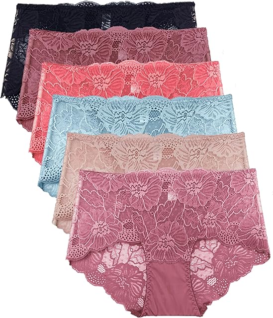 Lace Panties for Women Retro Lace Boyshort Underwear Small to Plus Size Multi Pack