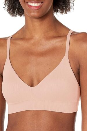 Women's M Rib Seamless Bralette, Soft Wireless Pullover Bra, Convertible Straps