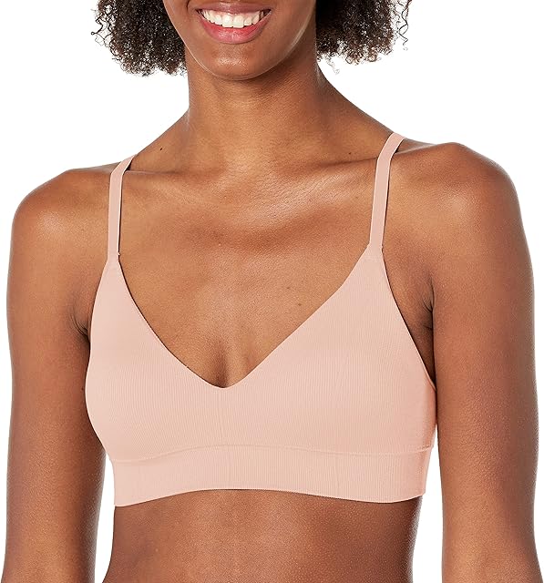Women's M Rib Seamless Bralette, Soft Wireless Pullover Bra, Convertible Straps