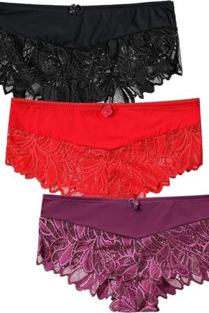 6 Pack of Lace Panties for Women, Soft Stretch Hipster, Sexy Cheeky Underwear, Regular & Plus Sizes, S-5XL