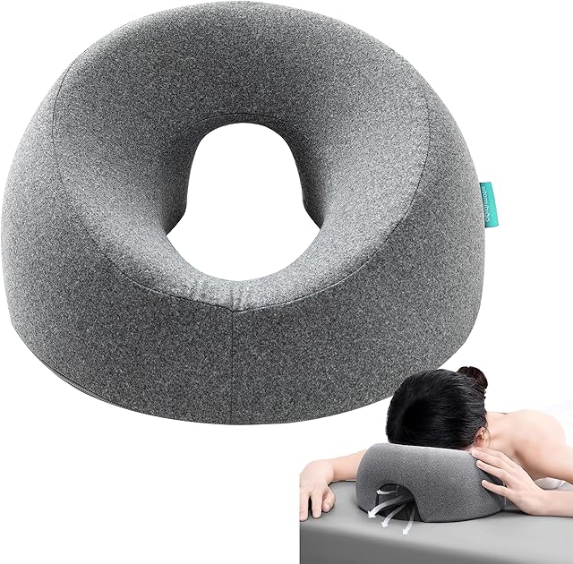 Face Down Pillows Massage Pillow for Bed Headrest Prone Down Sleeping?Face Cradle?BBL Pillow After Surgery Post Eye Surgery Recovery & Vitrectomy Recovery Equipment Removable Cover Grey