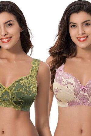 Women's Plus Size Minimizer Unlined Wireless Lace Full Coverage Bras