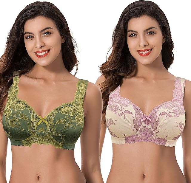 Women's Plus Size Minimizer Unlined Wireless Lace Full Coverage Bras