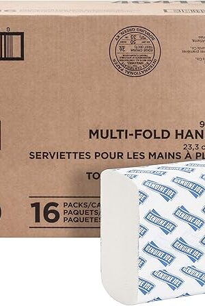 Genuine Joe Multifold Hand Towels, 95" x 910", 1-Ply, White, 250/Pack, 16 Count