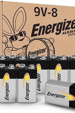Energizer Alkaline Power 9 Volt Batteries (8 Pack), Long-Lasting Alkaline 9V Batteries