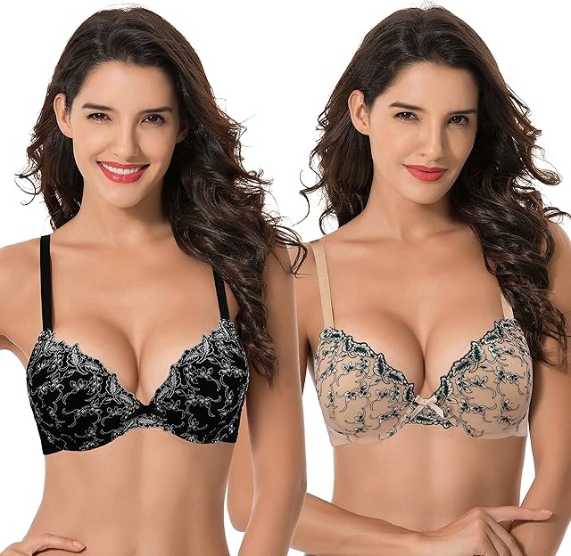 Women's Plus Size Add 1 Cup Push Up Underwire Lace Embroidery Bras