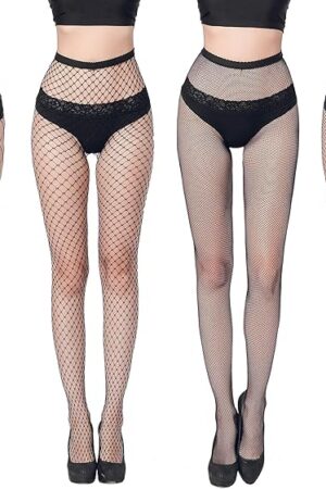 4 Pairs Fishnet Stockings For Women, High Waist Sexy Mesh Fish Nets Tights Leggings, Plus Size Sheer Pantyhose