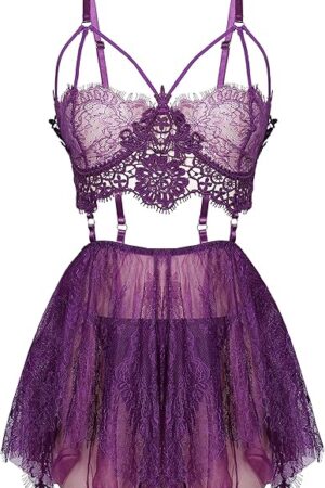 Women's Lingerie Sexy Nightgown Soft Lace & Modal Babydoll Chemise Sleepwear for Women Comfortable Nightie Nightwear