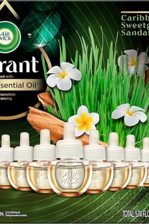 Botanica by Air Wick Plug in Scented Oil Refill, 10ct, Caribbean Sweetgrass and Sandalwood, Air Freshener, Eco Friendly, Essential Oils