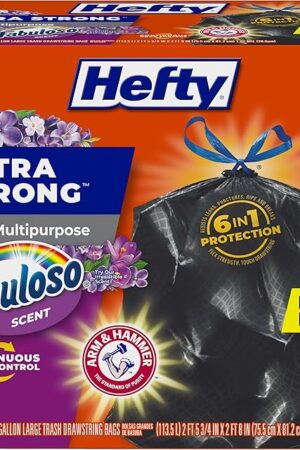 Hefty Ultra Strong 30 Gallon Trash Bags, Large Trash Bags 30 Gallon Size, Multipurpose, Break Resistant Drawstring Closure, Resists Leaks, Punctures, and Tears, Black, Fabuloso Scent, 50 Bags