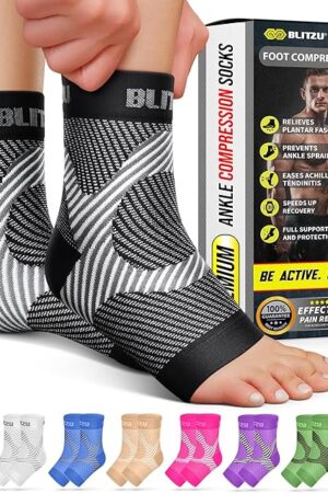 Compression Socks for Plantar Fasciitis, Achilles Tendonitis, Arthritis Relief, Ankle Brace Compression Sleeve with Foot Arch Support, Ankle Wrap for Women, Men, Swelling & Heel Pain Black L-XL