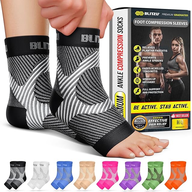 Compression Socks for Plantar Fasciitis, Achilles Tendonitis, Arthritis Relief, Ankle Brace Compression Sleeve with Foot Arch Support, Ankle Wrap for Women, Men, Swelling & Heel Pain Black L-XL