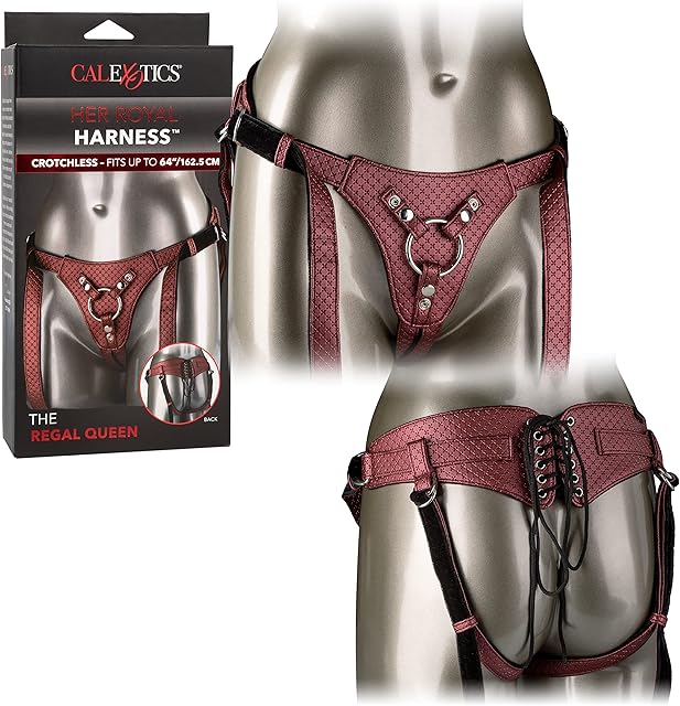 CalExotics Her Royal Harness The Regal Queen Adjustable Designer BDSM Probe Strap On Thong Harness Sex Toy Lingerie for Couples and Women, Red, 1 Count