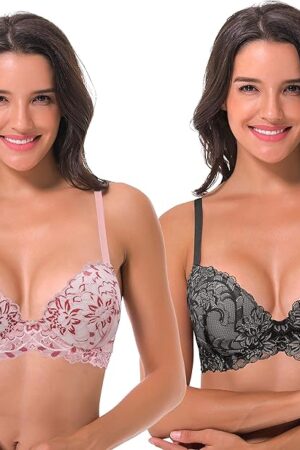 Women's Underwire Plus Size Push Up Add 1 and a Half Cup Lace Bras