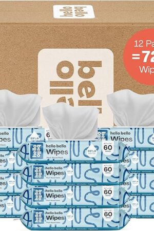 Hello Bello Extra Gentle Unscented Baby Wipes, Plant Based, Made with 99% Water and Aloe for Babies and Kids, 720 Count