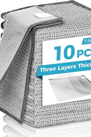 Forggon10 Pcs New Upgrade 3-Layer Metal Dish Cloth, No Scratches and No Odor, Multipurpose Wire Dishwashing Rag for Wet and Dry, Kitchen Cleaning DishRags,Sinks,Dishes,Stove Top, Dimensions(708X886)