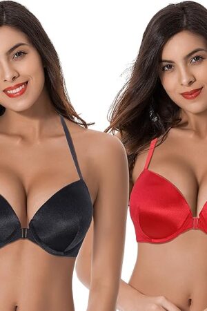 Womens Push Up Add 1 and a Half Cup Underwire Halter Front Close Bras