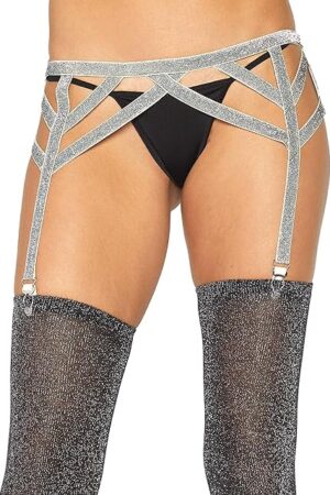 womens Shimmer Lurex Elastic Garter Belt