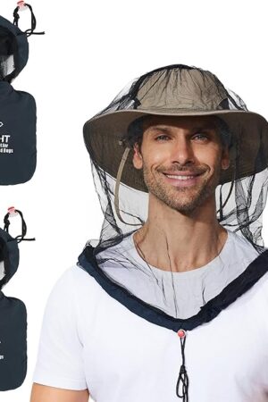 2 Pack Mosquito Head Net Mesh for Hiking & Outdoors,Bug Netting over Hat Adults Fishing,Insect Shield Protection Face Cover Mask Hood against Fly Midge Gnat