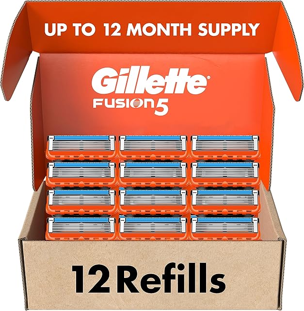 Gillette Fusion5 Mens Razor Blade Refills, 12 Count, Lubrastrip for a More Comfortable Shave