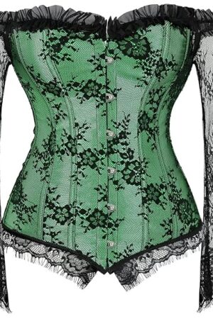 Corset Tops for Women with Sleeves Bustier Tank Overlay Lace Floral Sexy Costumes