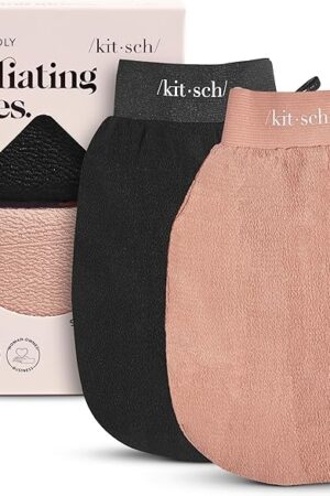 Kitsch Exfoliating Gloves 2pc ? Korean Exfoliating Mitt & Deep Exfoliating Body Scrubber for Shower, Bath | Body Exfoliator, Dead Skin Remover | Skin Care for Smooth, Renewed Skin - Black & Terracotta